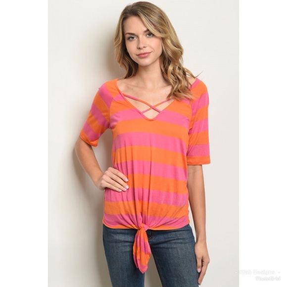 🛍LAST 1! Pink/Orange Striped Knot Front Tunic! - Picture 6 of 6